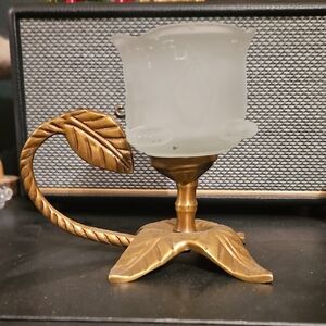Vintage Gold Leaf Candle Holder with Frosted Glass
